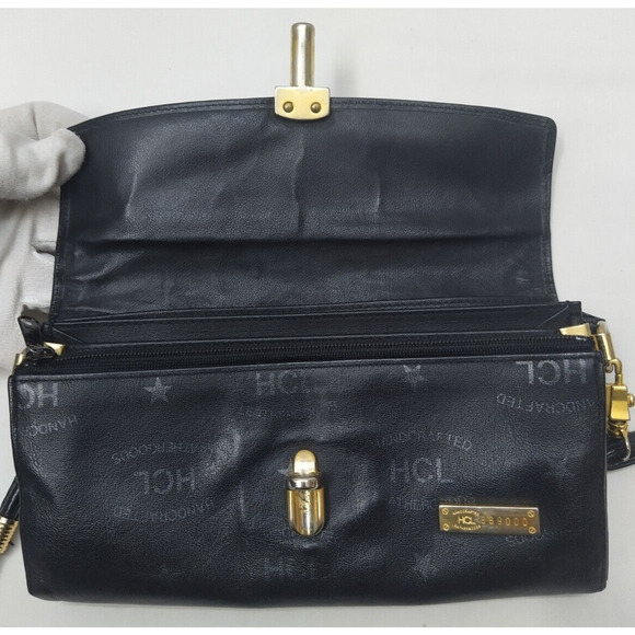 HCL Black Leather Pushlock Flap Closure Small Crossbody Bag - Vintage - Picture 9 of 16